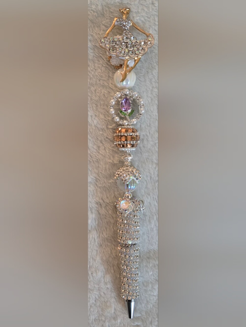 Gold, Silver and Lilac Beaded Pen - Ballerina